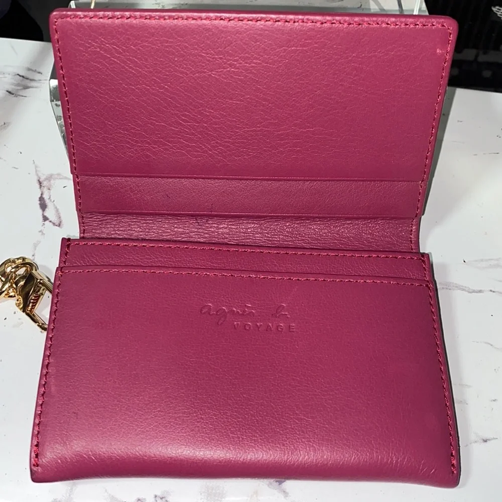 Agnes B. Pink Leather Card Holder with Gold Chain